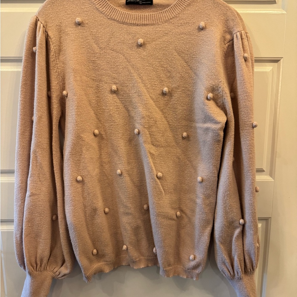 Vici Tan Crew Neck Sweater with Ribbed Cuffs